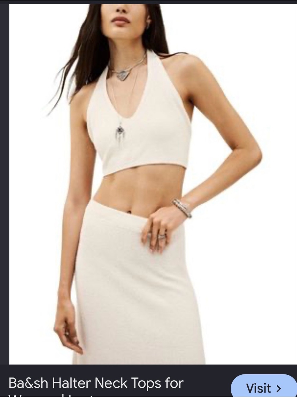 ba&sh White Halter Knit Crop Top